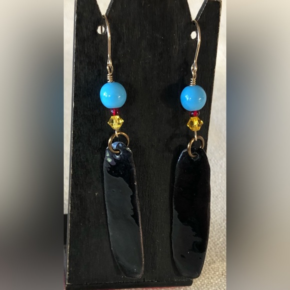 Handcrafted & Painted Enamel Over Copper Modernist Dangle Earrings - Picture 7 of 8